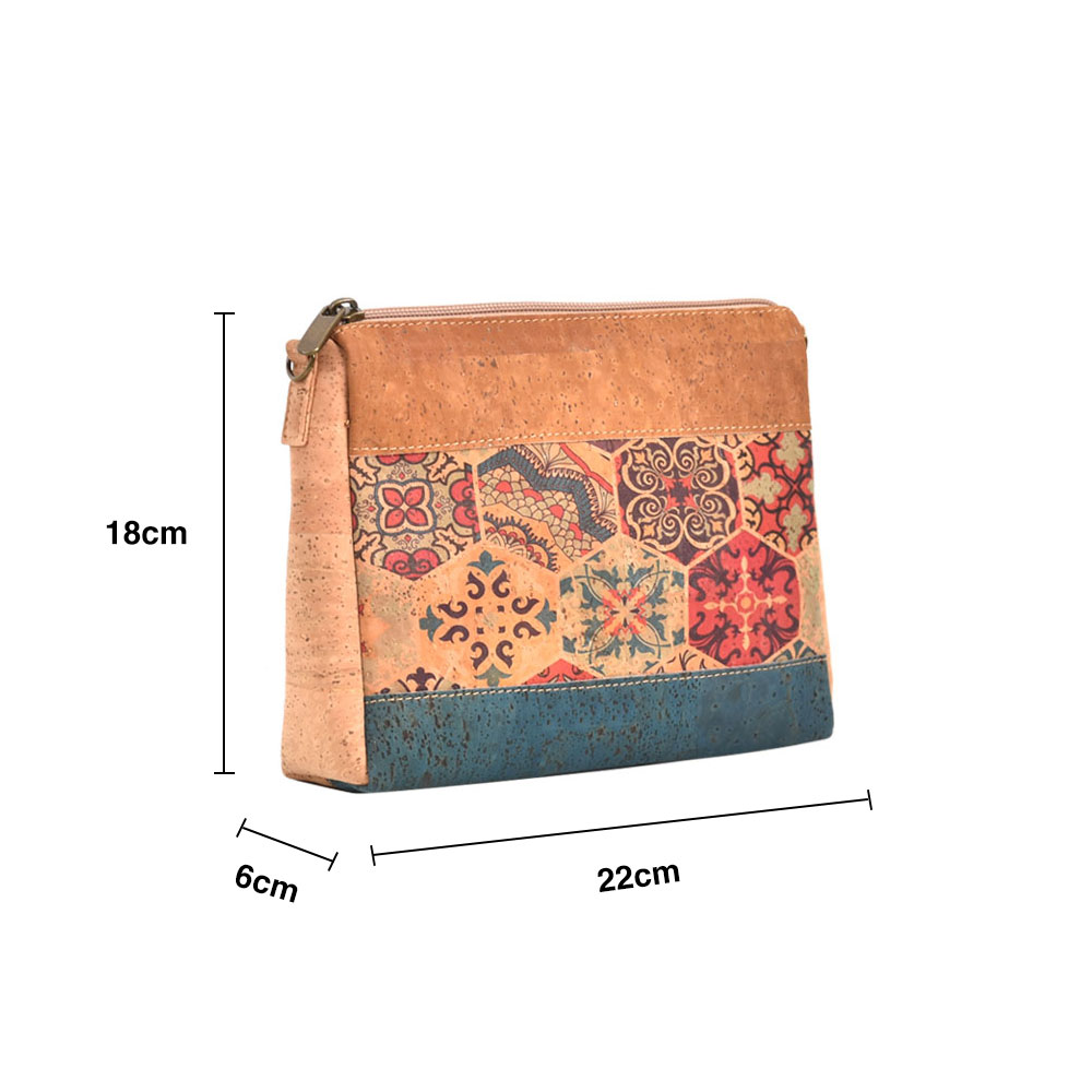Cork natural blue pattern sewn small satchel-5